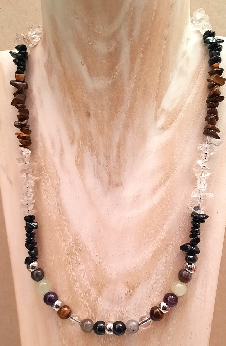 Collier Homme Triple Protection En Pierres Naturelles - Œil De Tigre, Hématite, Obsidienne & Lave 8mm - Énergie Positive